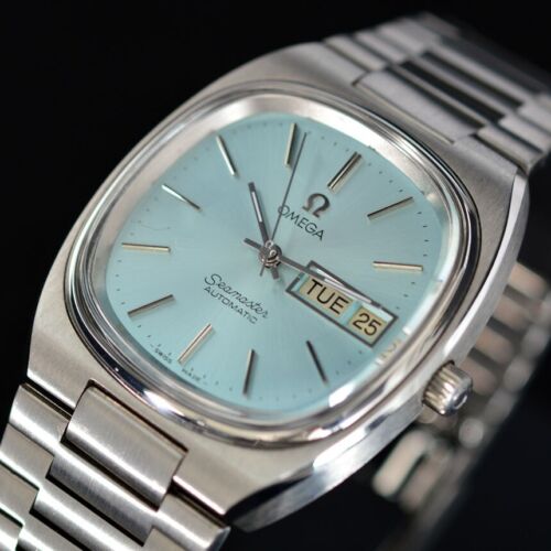 1980's VINTAGE OMEGA SEAMASTER AUTOMATIC SKY BLUE DIAL DAY&DATE DRESS MEN'S WATC - Picture 1 of 13