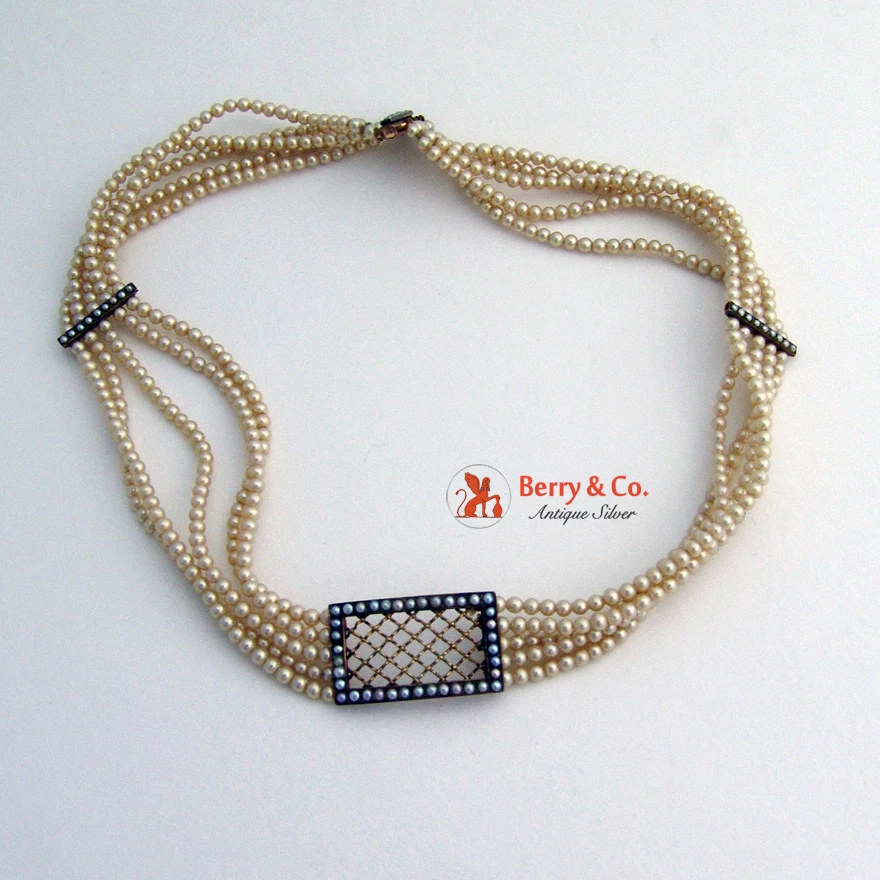 Edwardian Pearl Strand Choker Necklace 14 K Gold