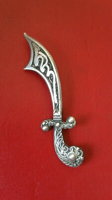 Antike Brosche Khanjar Orientalisches Säbel in Silber Islamic Solid Silver Brooch