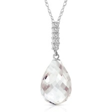 7. CTW 14K Solid White gold Necklace 16-24" Diamond Briolette Drop White Topaz