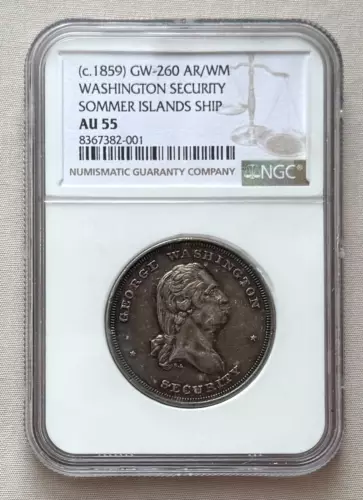 (c. 1859) US Sommer Islands Ship WASHINGTON SECURITY Token NGC AU55;W850