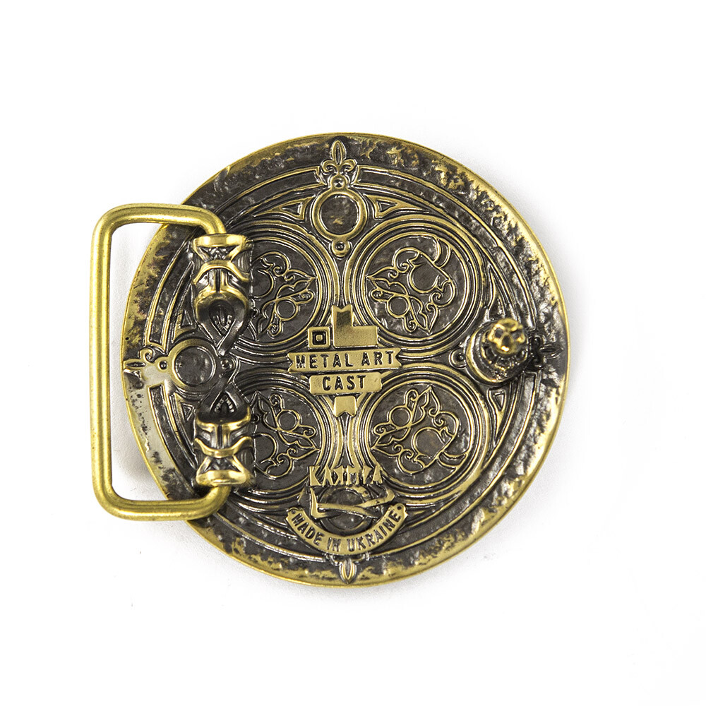 Leather belt with brass buckle Yaroslav trident, Ukrainian, Grand