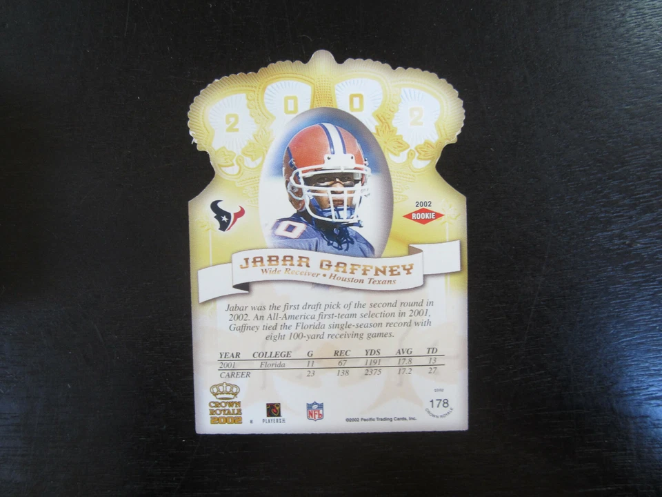 2002 Crown Royale # 178 Jabar Gaffney Card (B64) Houston Texans Florida Gators - Image 2 of 2