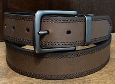 Reversible Belt Black Leather Over Brown Manmade Sz 38 1-7/16 Wide Dbl Stitched