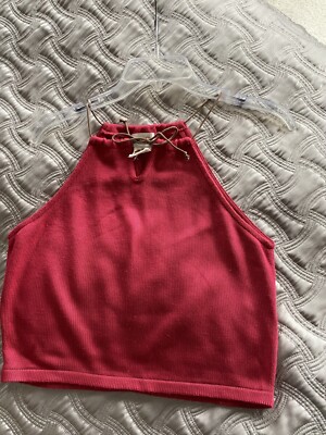 PINK RASPBERRY COLOR CROPPED KNIT TANK TOP SLEEVELESS SWEATER WOMEN SMALL(4-6)