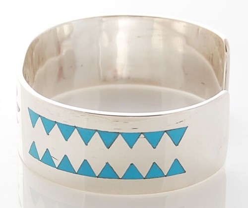 Zuni Handmade Sterling Silver with Multi-Stone Inlay Cardinal Bracelet - Picture 2 of 3