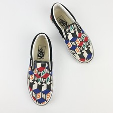 Vans Classic Slip On Women's Size 5 Mens 3.5 Cube Multicolor Spell Out Sneakers