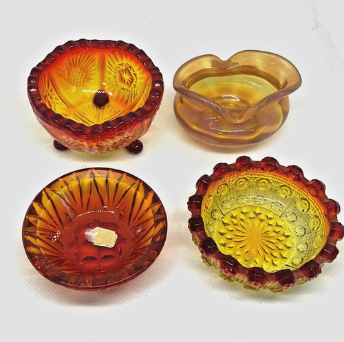 Nachlass Konvolut 4 offene Salzkeller Amberina Glas 3 gepresst & 1 Opalglas