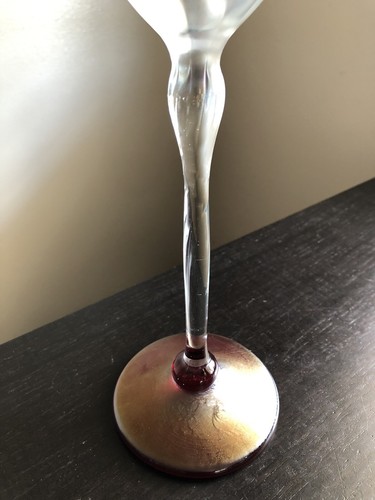 Fine 10” TALL Rick Strini Iridescent Blown Art Glass Candle Holder Vase SIGNED - Picture 5 of 12