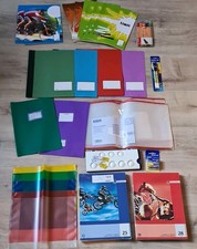 Schulbedarf, Hefte, Hefter, Umschläge, Deckfarbkasten   und Stifte  Konvolut 
