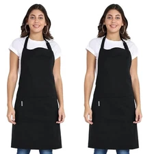 Chef Apron, Recycled Cotton Kitchen Apron with an Adjustable Neck Black 2 Pack