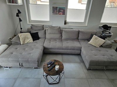 Sofa / Couch Grau U-Form Bettkasten und Schlaffunktion