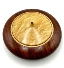 Warren Vienneau Signed '89 Turned Wood Vase/Art Birds-Eye Maple,  Mahogany