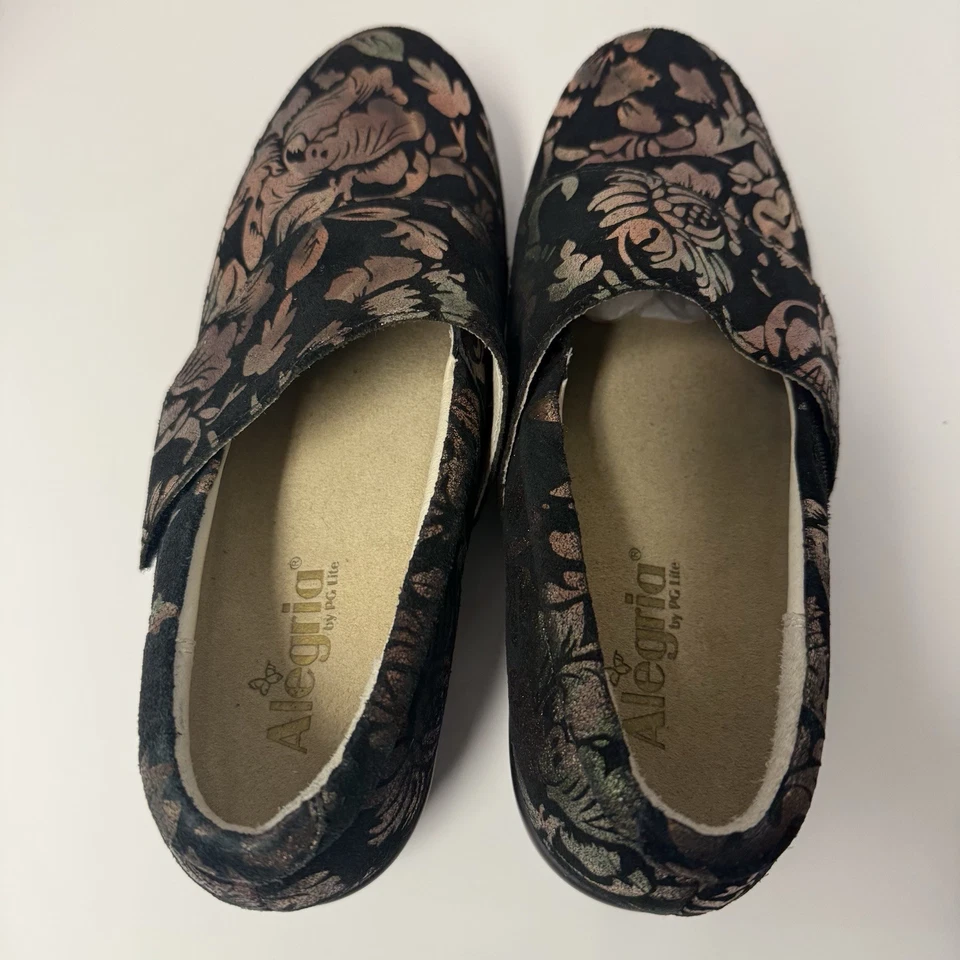 Chinelo Alegria tamanho 42 11 11.5 Lauryn Lau 557 folha de ouro preto camurça metálica novo sem etiquetas - Imagem 3 de 4