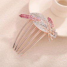 Bridal Crystal Hair Comb Pink Leaf Hair Side Comb with Rhinestone Inlay