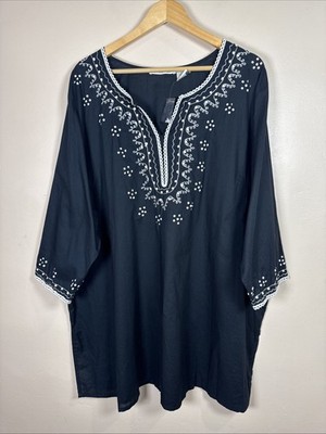 Chelsea Studio Womens Tunic Top Plus Size 3X  100% Cotton Embroidered Coverup