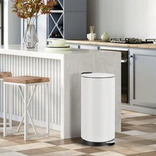 White 8 Gal Round Stainless Steel Recycling Bin Kitchen Trash Bin w/Inner Bucket