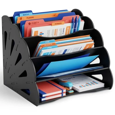 Range-documents A4 MDF 5 compartiments rangement papier A4 organiseur bureau - Photo 1/2