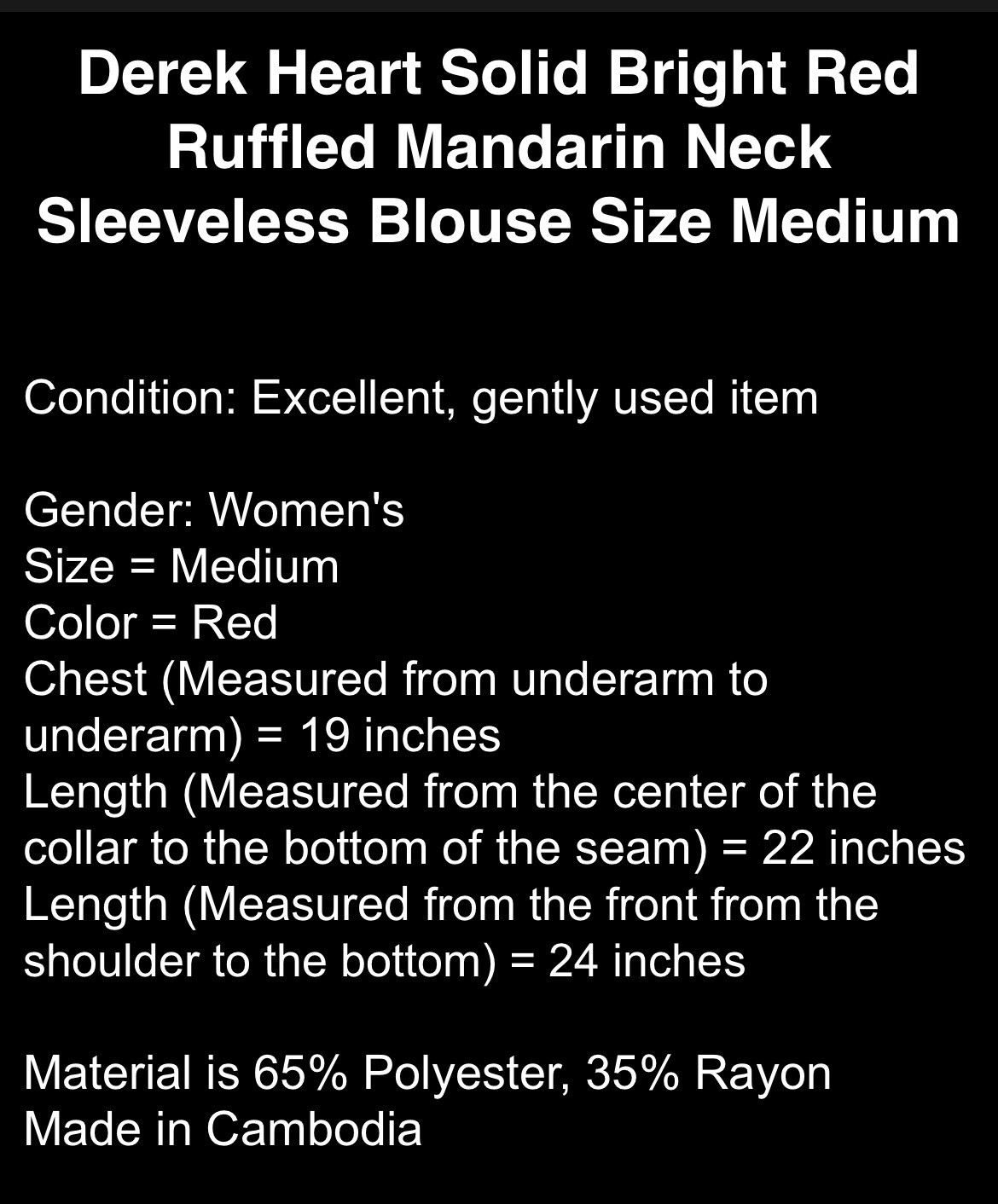 Derek Heart Solid Bright Red Ruffled Mandarin Nec… - image 5