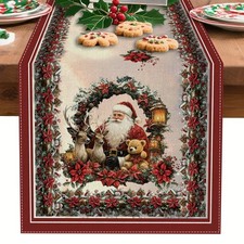 Merry Christmas Table Runner Santa Claus for family dining room party decoration