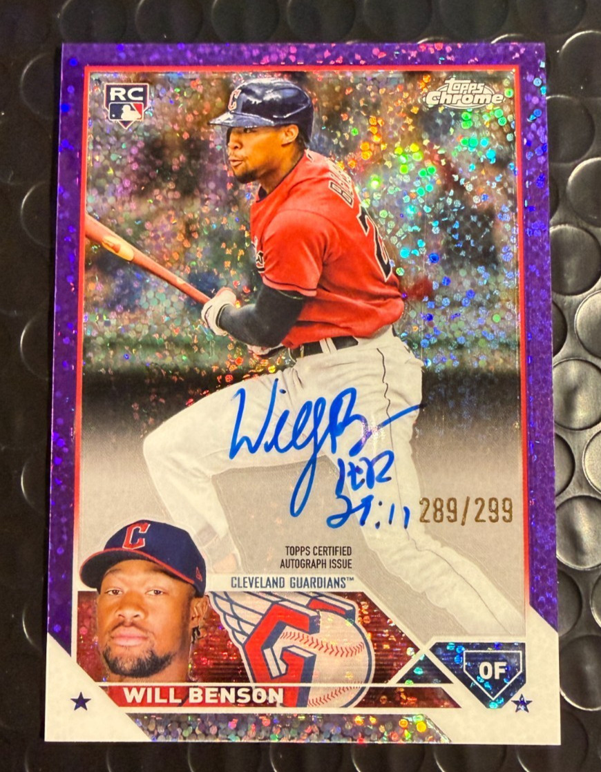 2023 Topps Chrome Rookie Autographs WILL BENSON #RA-WB Purple Speckle /299 REDS