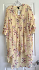 Torrid Tunic Top Womens 2X Yellow Floral Tunic Hi Lo Hem Semi Sheer Chiffon NwT