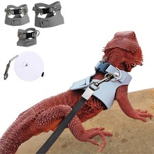 3 Pack Bearded Dragon Harness and Leash Set - Adjustable Soft Leather Lizard ...