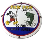 Vintage Paw Paw Sign - Mickey Disney Gas Pump Porcelain Fishing Lure Cabin Sign