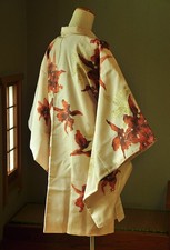 Vintage Japanese Kimono Haori Jacket Silk Peach-white/Reddish-brown Cattleya