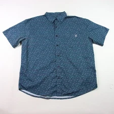Huk Mens Size L Short Sleeve Button Up Shirt Fishing Performance Blue Fish