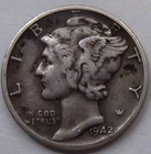 1942 p  Mercury Dime  90% Silver .0723 troy oz. Fine