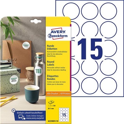 AVERY Zweckform Kennzeichnungs-Etiketten Durchmesser: 51 mm weiß rund 150 Etiket