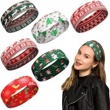 6 Pcs Christmas Headbands for Women Xmas Striped Non Slip Elastic Sweat Hairband