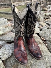 Men's Western Cowboy Boots Brown Black Embroidered Shaft US Size 10