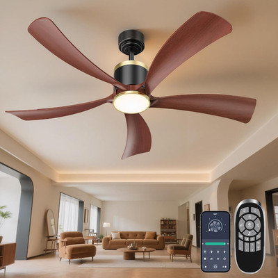 Stylish Wood-Grain Ceiling Fan with Lights, Remote, 6 Speeds & Dimmable LED