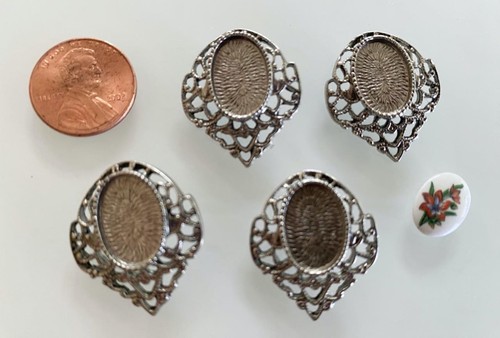 Vintage Sturdy Silver Tone Metal Filigree Settings Pendants Findings 4