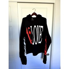 VLONE x Palm Angels Art Basel Flame Hoodie Mens XL Black Red 2018 Cotton EUC