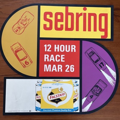 RARE Vintage 1966 Original 12 Hours of SEBRING Road Racing Poster FALSTAFF BEER