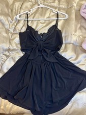 Windsor V Neck Ruffle Skater Dress Women's Size S Black Sleeveless Mini