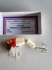 VINTAGE WRIGHT & MCGILL JOINTED MIRACLE MINNOW No. 472J- DEEP RUNNER 3/8 Oz. RED