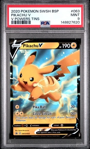 2020 POKEMON SWSH BLACK STAR PROMO V POWERS TINS #063 PIKACHU V PSA 9