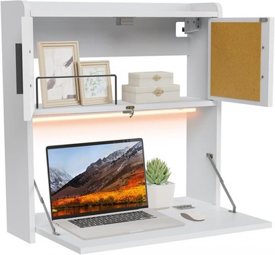 Wall Mounted Desk W/ LED Light Multifunctional Fold Down Laptop Computer Table