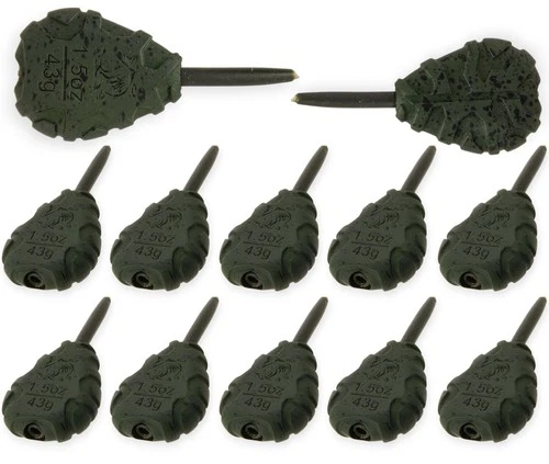 10 x Carp Fishing Leads 1.5oz 2oz 2.5oz 3oz Inline Flat Pear Weights Green NGT