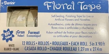 Floratape Floral Stem Wrap Flowers WHITE 1/2" Wide x 90 ft Self Sealing 12 Pack