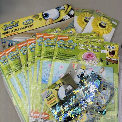 Sponge Bob Squarepants Party Lot ~Sticker Games, Banner Kit, Confetti, Ribbons