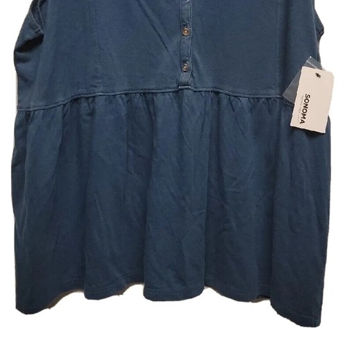 NWT Woman SONOMA Henley Style TOP Sleeveless Size XXL Blue with WAIST SEAM $26 - Picture 2 of 3