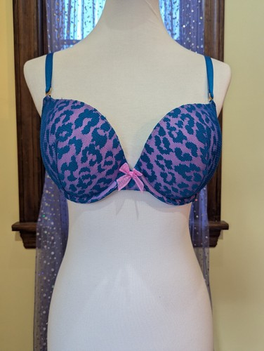 Victoria's Secret Very Sexy Padded Demi Blue Pink Leopard Size 34DD NWT