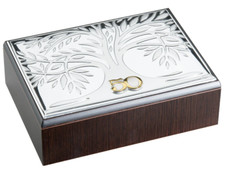 PORTAGIOIE COFANETTO SCATOLA ARGENTO 50° ANNIVERSARIO  VALENTI B 2068/50 19x14