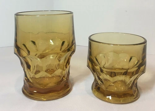 2 Vintage Georgian Amber  Tumblers Glasses Anchor Hocking Honeycomb Design