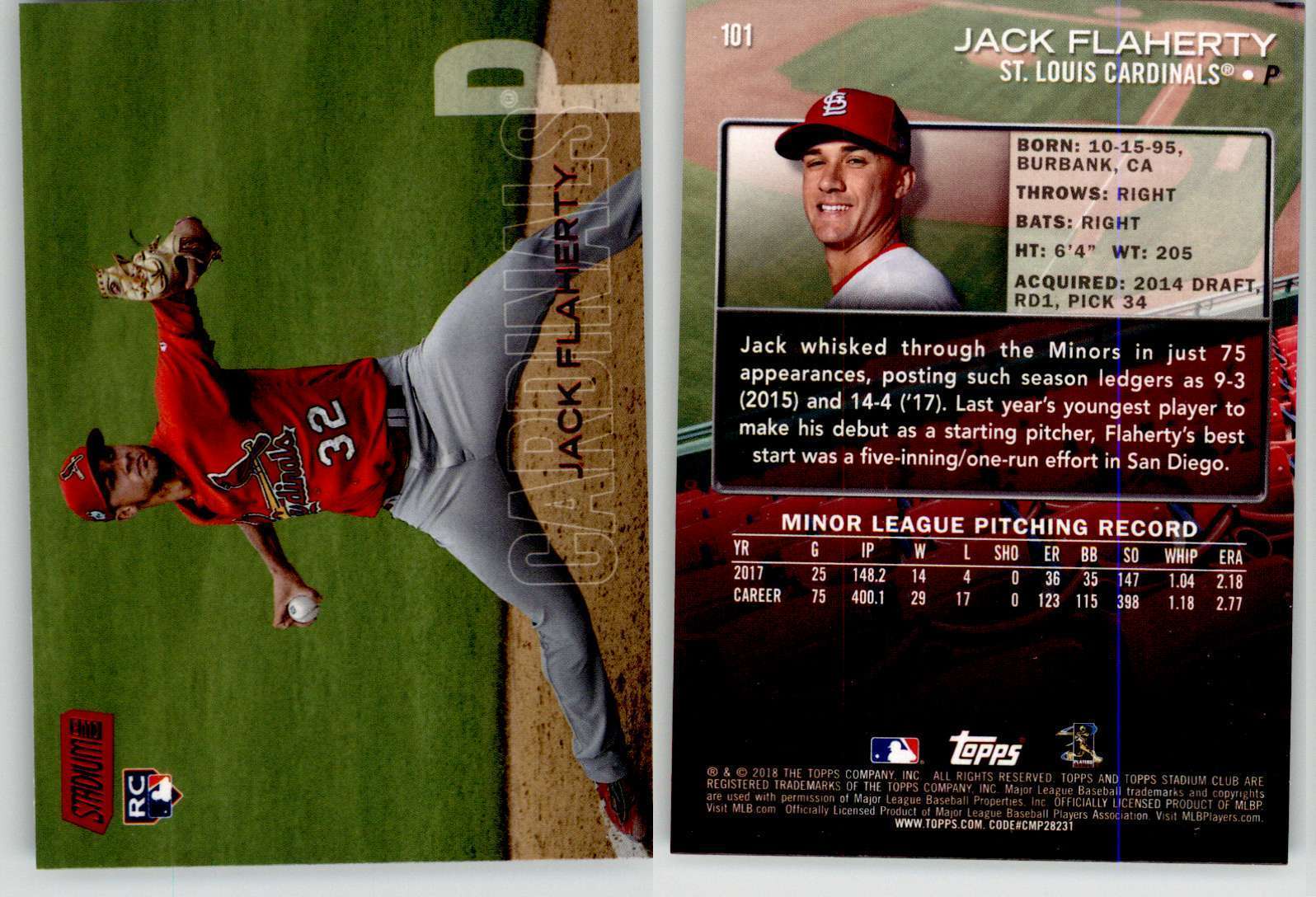 Jack Flaherty 2018 Stadium Club Red Foil #101 Cardinals Dodgers RC Rookie